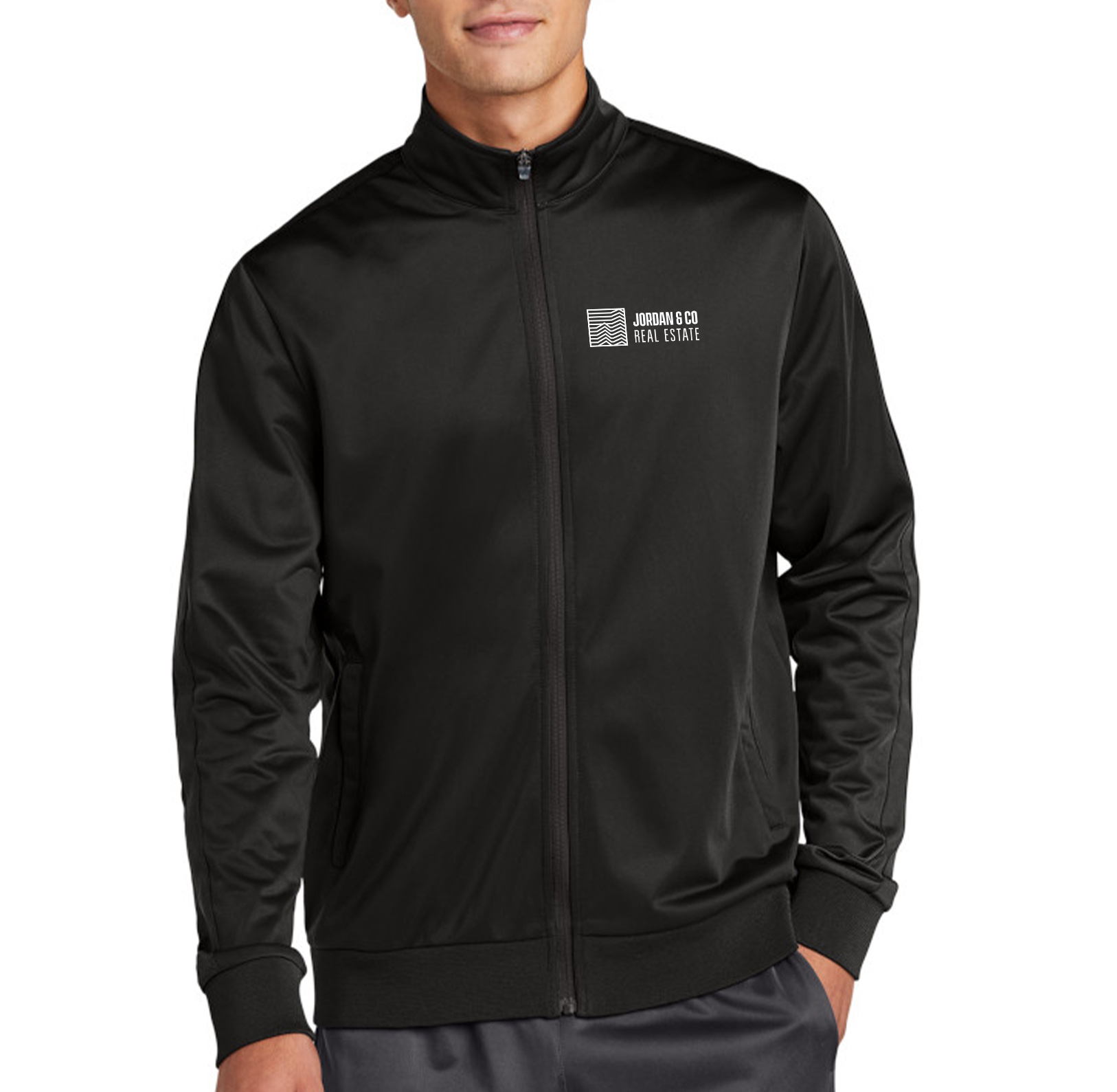 SportTek Unisex Tricot Sleeve Stripe Track Jacket Custom Branded