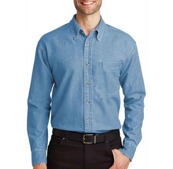 Port Authority Unisex Long Sleeve Denim Shirt, custom embroidered