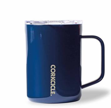 Corkcicle 16 Oz. Mug in matte black with a lid and branded logo