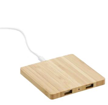 Bamboo Square Charging Pad with a company logo