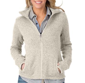 Charles River women's heather fleece jacket, a blank full-zip sweater-knit fleece in oatmeal heather