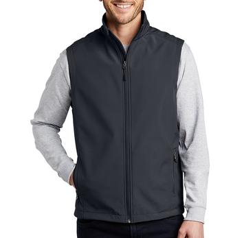 Port Authority unisex soft shell vest, a blank charcoal soft shell vest with a zip-through collar