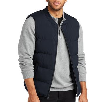 Mercer+Mettle unisex puffy vest, a blank navy quilted puffer vest with a rib-knit collar