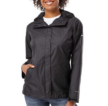 Columbia women's Arcadia rain jacket, a blank black hooded rain shell